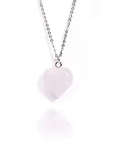 Gempro Genuine Rose Quartz Gemstone Heart Silver Chain Pendant for Girls