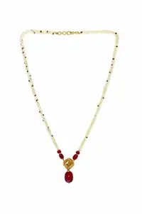 Traditional Kantha Necklace Set with Pearl Beads, Red Gemstone Pendant, Gold-Toned Accent Indian Design Women Style Wedding & Engagement Jewellery Set