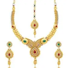 Copper & Gold Plated Traditional Designer Jade Fashion Jewellery Stone Golden Necklace for Women,Traditional jewel set dress palace 155104