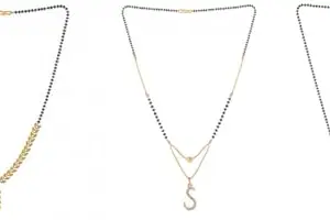 Gold Plated Traditional Black Bead Single Line American Diamond Pendant Jewellary set for Women(Combo) Pack of 3 MSCN-12-1-41-