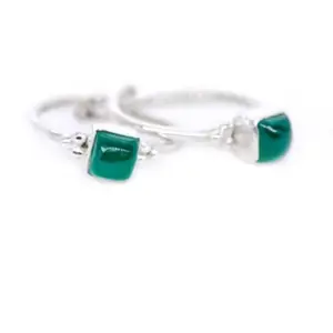 JSAJ TOERING CHUTKI BICHIYA IN SIMPLE DESIGN WITH SQUARE RUBY GREEN ONYX AND ZIRCONIA STONES FOR GIRLS AND WOMENS IN PURE SILVER (GREEN)
