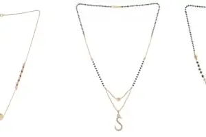 Gold Plated Traditional Black Bead Single Line American Diamond Pendant Jewellary set for Women(Combo) Pack of 3MCN-34-1-19-/