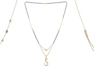 Gold Plated Traditional Black Bead Single Line American Diamond Pendant Jewellary set for Women(Combo) Pack of 3MCN-47-1-30-/