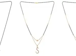 Gold Plated Traditional Black Bead Single Line American Diamond Pendant Jewellary set for Women(Combo) Pack of 3 MSCNC-48-1-48-
