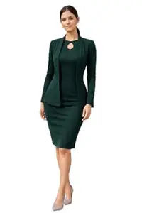 Shrastha Women's Lycra Bodycon Slim Fit Sheath Dress with Full Sleeves Crop Jacket, 2-Piece Strappy Dress and Blazer Set
