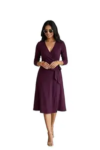 Women’s Ribbed Knit Wrap Dress – Long Sleeve V Neck Midi Dress with Waist Tie Belt, Elegant Casual Work Dress for Any Occasions