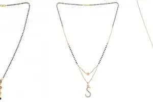 Gold Plated Traditional Black Bead Single Line American Diamond Pendant Jewellary set for Women(Combo) Pack of 3MCN-17-1-37-/