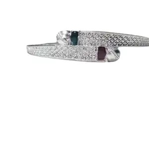 Fab Fairy Silver Kadli with Elegant Minimal Design And Red and Green Stone (2/6)