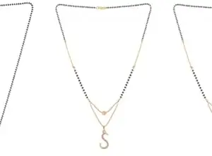 Gold Plated Traditional Black Bead Single Line American Diamond Pendant Jewellary set for Women(Combo) Pack of 3MCN-16-1-46-/