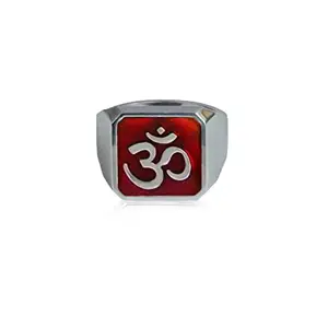 Waama Jewels OM Namah Shivay Ring for Men and Women for Religious Occasions Brass Silver Plated Ring (Red, 21)