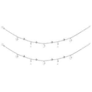 TARAASH 925 Sterling Silver Lock & Key CZ Beaded Anklet for Women