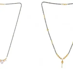 Gold Plated Traditional Black Bead Single Line American Diamond Pendant Jewellary set for Women(Combo) Pack of 3 MSC-20-54-34 Cb od