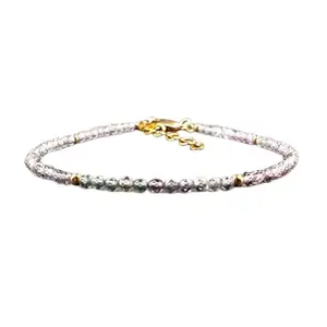 RRJEWELZ Shaded Grey Spinel Rondelle Beaded Bracelet – Faceted 2mm Grey Stones with Gold Lock – 7 Inch Adjustable link Bracelet for Men & Women|LCBR_RR_06088
