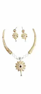 SGN Fashion 1 Gram Gold Finish Necklace Set with Copper Material & American Diamond Stones
