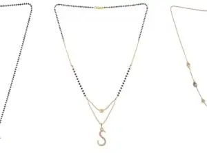 Gold Plated Traditional Black Bead Single Line American Diamond Pendant Jewellary set for Women(Combo) Pack of 3 MSCNC-48-1-36-