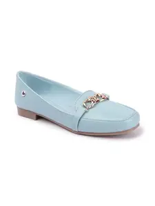 Carlton London Women Sky Blue Comfortable Slip On Shimmer Fashion Shoes for Casual use, Outdoor, Party and Holidays with Heels (40)