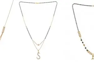 Gold Plated Traditional Black Bead Single Line American Diamond Pendant Jewellary set for Women(Combo) Pack of 3 MSCN-37-1-3- New