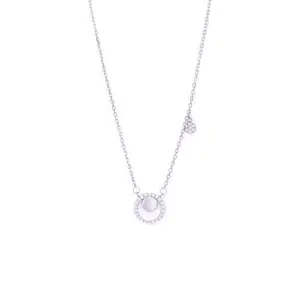 DELLIS 925 Silver CZ Double Round Necklace for Women and Girls (Silver)
