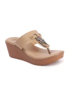 Carlton London Women Beige Comfortable Thong Sandal with Wedge Heel (38)