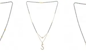 Gold Plated Traditional Black Bead Single Line American Diamond Pendant Jewellary set for Women(Combo) Pack of 3MCN-13-1-47-/