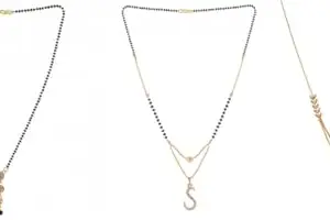 Gold Plated Traditional Black Bead Single Line American Diamond Pendant Jewellary set for Women(Combo) Pack of 3 MSCN-17-1-29-