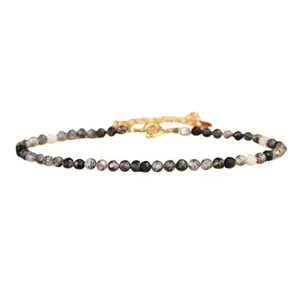 RRJEWELZ Black Tourmaline Rutilated Quartz Bracelet for Men & Women – 3mm Round Faceted Black Beads – 7 inch adjustable with Gold Plated Clasp – Healing, Fashion, Gift, Spiritual, Yoga|LCBR_RR_01349