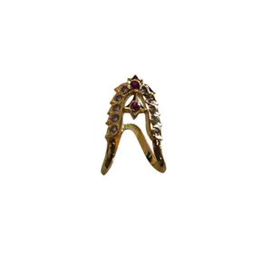 Gold-Plated five metal/impon/panchaloha Traditional Vangi Ring with Stones for women (white)