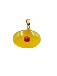 Natural Yellow Color Chalcedony With Red Quartz Gemstone Pendant Cabochan Pendant Gold Pendant Beautiful Unique Style Pendant Gift For Her