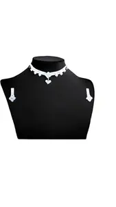 Elegant Rhinestone Necklace and Earring Set for Women Sparkling Blue Cubic Zirconia Jewelry