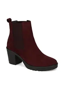 Bruno Manetti Women's Maroon Ankle Length slipon with side elastic Boots