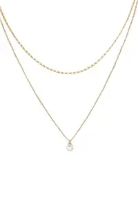 Lukaya Fashion Layered Gold Chain Necklace with Crystal Pendant, Double Strand Design