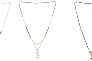 Gold Plated Traditional Black Bead Single Line American Diamond Pendant Jewellary set for Women(Combo) Pack of 3 MSCN-46-1-2-