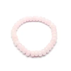 LKBEADS Unisex gem rose quartz chalcedony 10mm, 19 Pieces rondelle smooth beads stretchable 7 inch bracelet for men,women-Healing, Meditation,Prosperity,Good Luck Bracelet