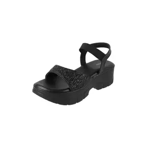 Mochi Women Black Faux Leather Wedge Heel Fashion Sandal UK/8 EU/41 (34-241)