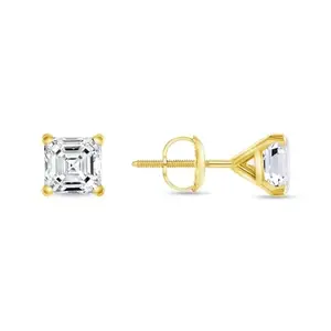 5.50 Ct Asscher Moissanite Diamond Earrings Stud Real 14K Yellow Gold Martini Screw