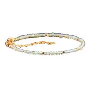 LKBEADS Gold Plated Bracelet with Multicolor Smooth Ethiopian Welo Opal Beads – Round 2mm – 7 inch Adjustable – For Men & Women|LK_STACK_02877