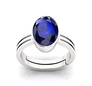 Kirti Sales Gems Unheated Untreatet 2.00 Carat AAA+ Quality Natural Blue Sapphire Neelam Silver Plated Adjustable Gemstone Ring for Women's and Men's (Lab - Certified)