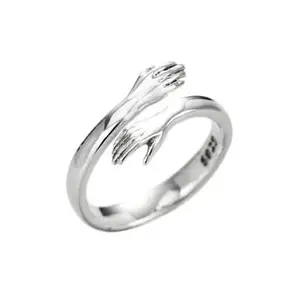 Zaprics Trading Cute Hugging Hand Ring|Open Hand Ring|Hug Me Finger Ring|Promise Band|Warm Hug Adjustable Finger Ring For Girls,Women And Men|Gift For Her (Silver Color)