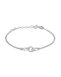 Carlton London Womens 925 Sterling Silver Rhodium Plated Double Chain Adjustable Link Bracelet