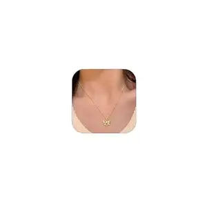 Gold Trendy Rhinestone Bow Necklace - Cute Bow Christmas Jewelry Gifts for Women & Girls