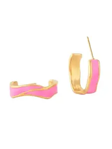 PALMONAS Pink Round Hoop Earrings- 18k Gold Plated