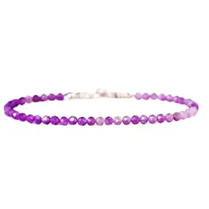 RRJEWELZ Amethyst Bracelet for Men & Women – 2.5mm Round Faceted Purple Beads – 7 inch adjustable with Silver Plated Clasp – Healing, Fashion, Gift, Spiritual, Yoga|LCBR_RR_00349