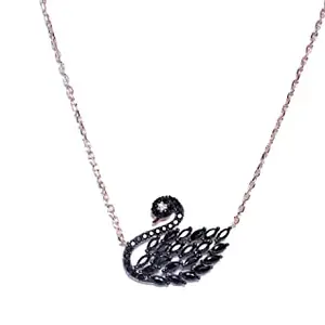 VidushiAastha Black Swan Pendant with chain for Girls and Women, 925 Sterling Silver Pendant with Cubic Zirconia Gemstone - Ideal Gift for ladies - Rose Gold
