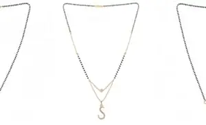 Gold Plated Traditional Black Bead Single Line American Diamond Pendant Jewellary set for Women(Combo) Pack of 3MCN-17-1-47-/