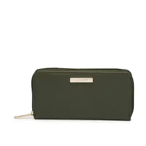 Caprese Women's Faux Leather Solid Pattern Mareeya Wallet (Olive, Large)