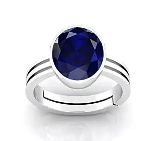 Anuj Sales 12.25 Ratti 11.00 Carat Blue Sapphire Sterling Silver 92.5 Ring Adjustable Unheated and Untreated Neelam Natural Ceylon Gemstone for Men and Women