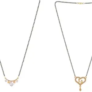 Gold Plated Traditional Black Bead Single Line American Diamond Pendant Jewellary set for Women(Combo) Pack of 3 MSC-19-54-171547 Cb od