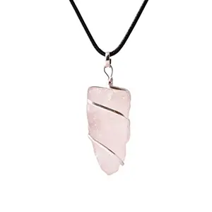 Reikved Rose Quartz Stone Natural Healing Crystals and Stones Crystal Pendants Necklace for Women Good Luck Charm Spiritual Gift for Him Her Jewelry for Women Men (Raw Wire Wrap)