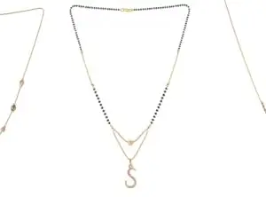 Gold Plated Traditional Black Bead Single Line American Diamond Pendant Jewellary set for Women(Combo) Pack of 3 MSCN-43-1-37- New