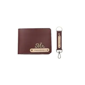 NAVYA ROYAL ART Customized Wallet and Keychain Combo for Men - Personalized Wallet Keychain Set with Name Printed - Leather Name Wallet Keychain for Men - Customised Gifts for Men with Name & Charm - Brown
